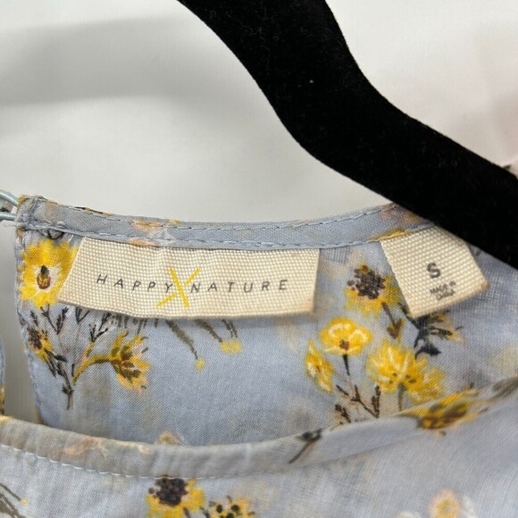 HAPPY X NATURE Light Blue Yellow Floral Boxy Lightweight 100% Cotton Shirt Small - Picture 5 of 8